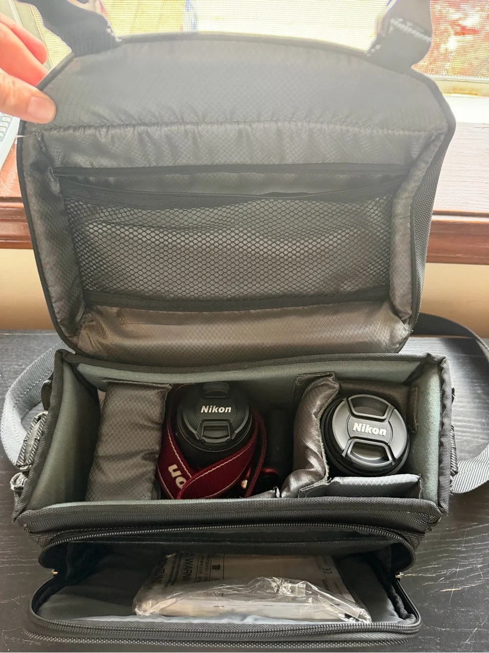 Nikon Camera D3400 & Gray Dual-Lens Padded Camera Case with Shoulder Strap